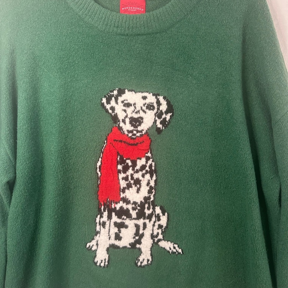 Wondershop Target Dalmatian Christmas Sweater XL Green Holiday Pullover - Picture 2 of 4